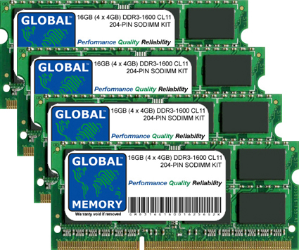 16GB (4 x 4GB) DDR3 1600MHz PC3-12800 204-PIN SODIMM MEMORY RAM KIT FOR LAPTOPS/NOTEBOOKS 16GB (4 x 4GB) DDR3 1600MHz PC3-12800 204-PIN SODIMM MEMORY RAM KIT FOR LAPTOPS/NOTEBOOKS